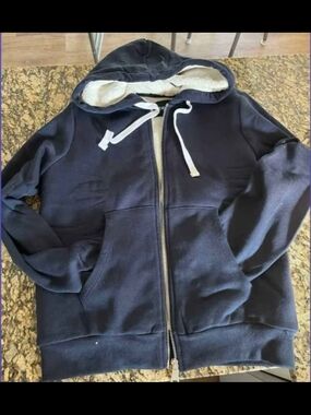 Women's Cozy Navy Zip-Up Hoodie with Sherpa Lining Like New